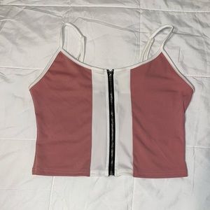 zip front color block cami top